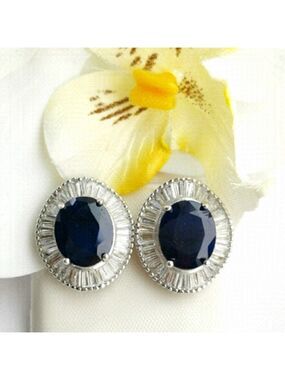 Sapphire Earrings Sterling Silver Omega Back 🆕